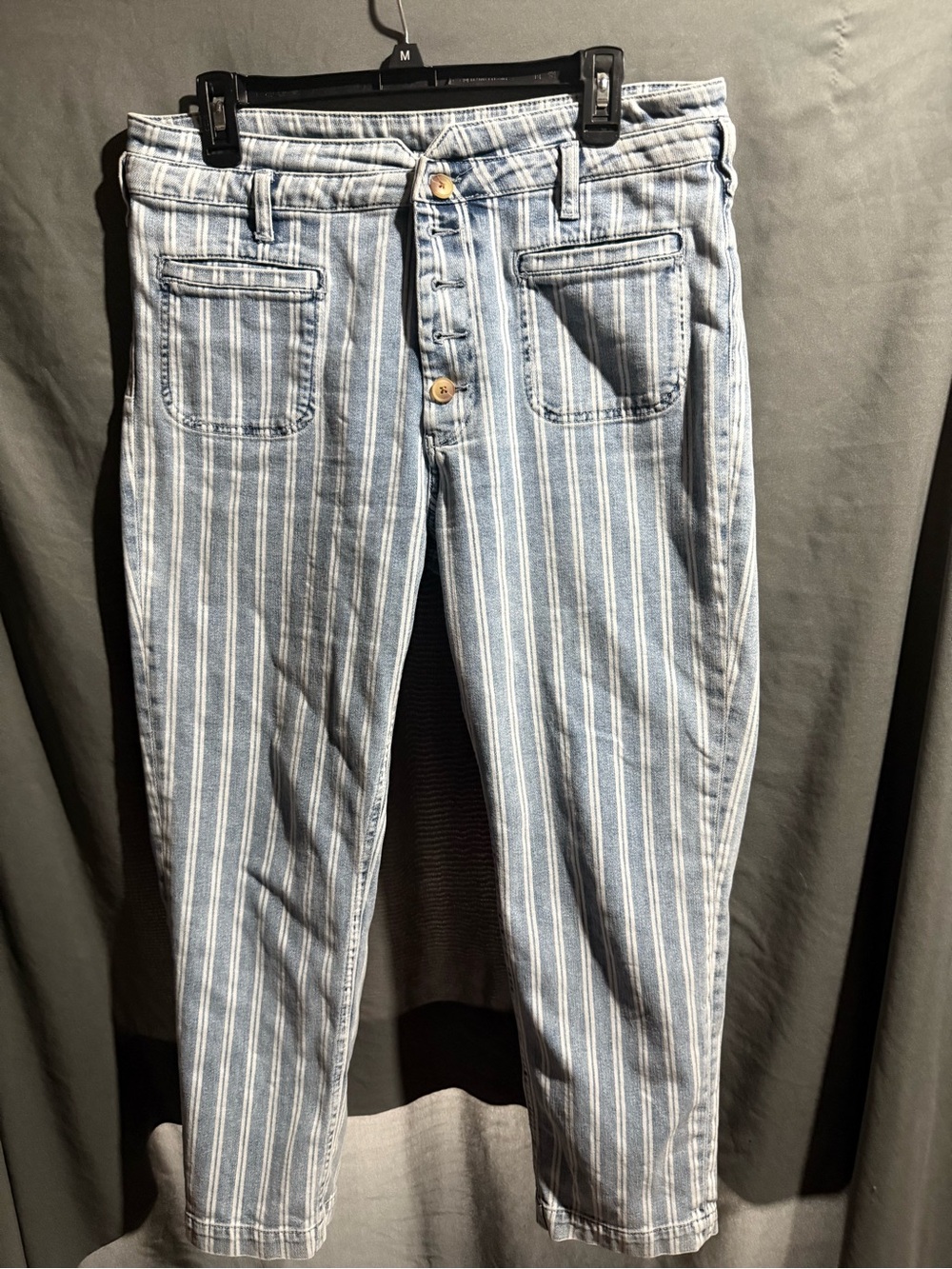 Pilcro by Anthropologie Striped Light Blue Cotton Tapered Pants
